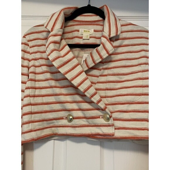 ANTHROPOLOGIE Maeve Cropped Jacket Cream Size 2 Stripe Gold Heart New Gift - Picture 9 of 9